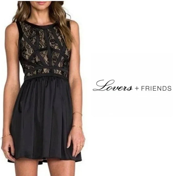 Lovers & Friends Revolve Harmony Black Lace Top Solid  Skirt Mini Black Dress L. - Picture 1 of 16